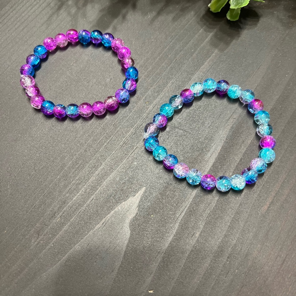 Vibrant Pink and Blue Glass Beaded Bracelets